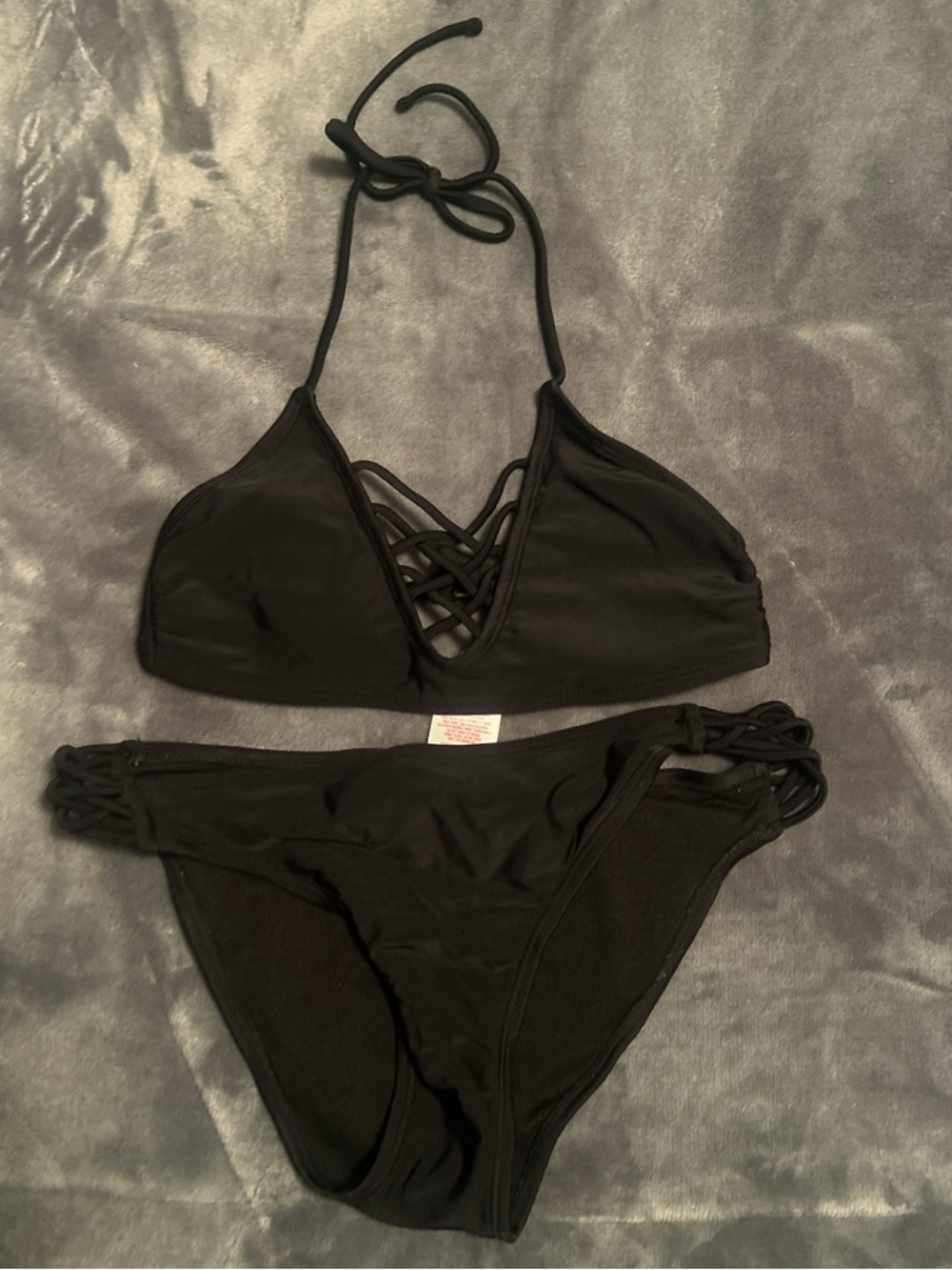 Xhilaration Black Strappy Lattice Triangle Bikini